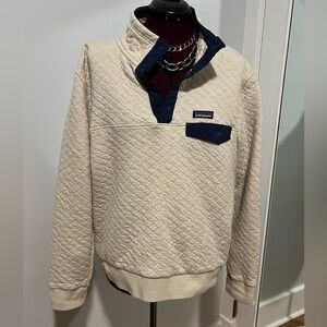 Patagonia Cream and Navy Cowl Neck Sweater